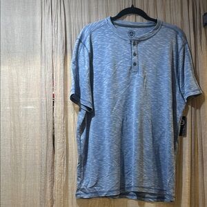 NWT Flag & Anthem Men's Heather Blue Henley Shirt - Casual Short Sleeve - Large